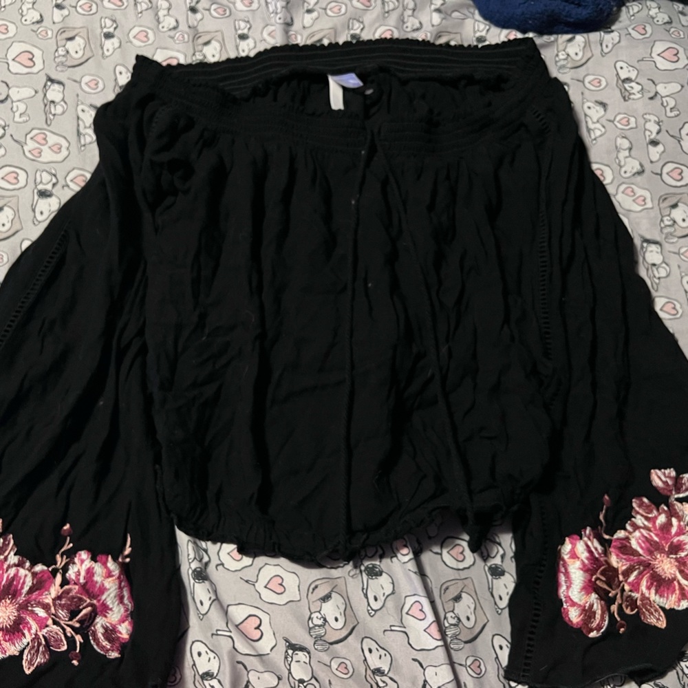 Black Floral Peasant Shirt